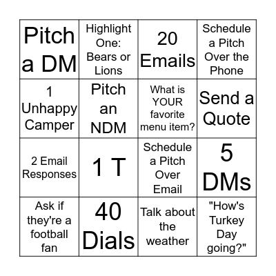 Thanksgiving Bingo Card
