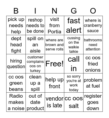 Thanksgiving Kroger Bingo Card