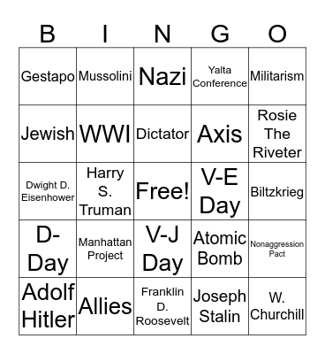 WWII Bingo  Bingo Card