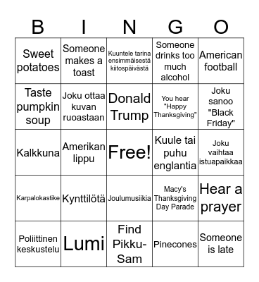 Kiitospäivä BINGO Card