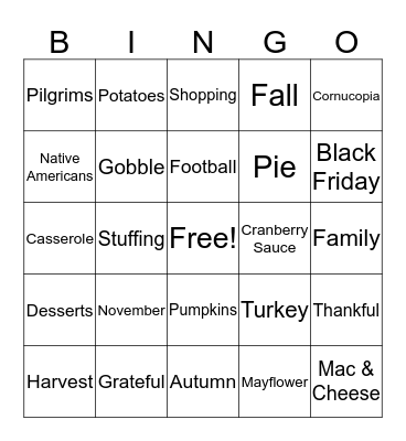 Thanksgiving Bingo Card