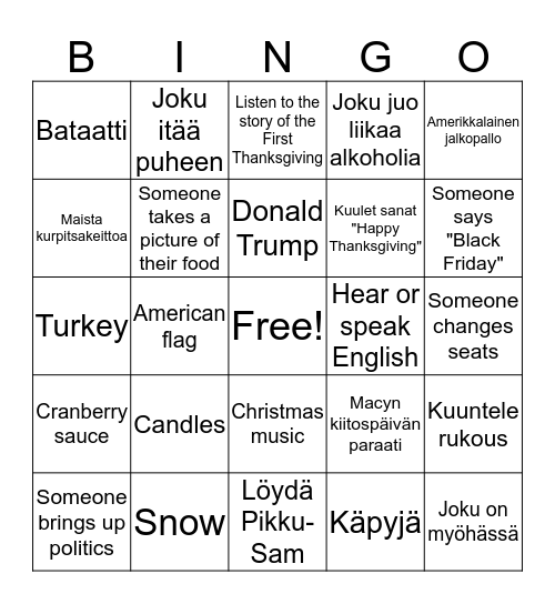 Kiitospäivä BINGO Card