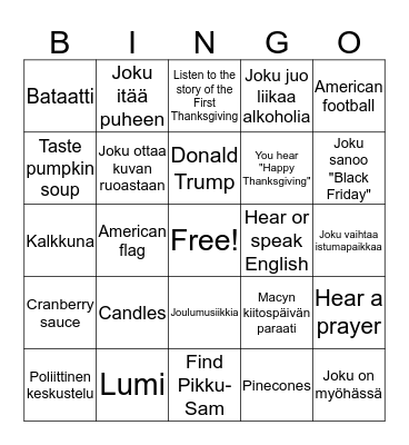 Kiitospäivä BINGO Card