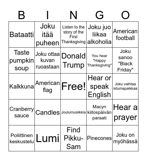 Kiitospäivä BINGO Card