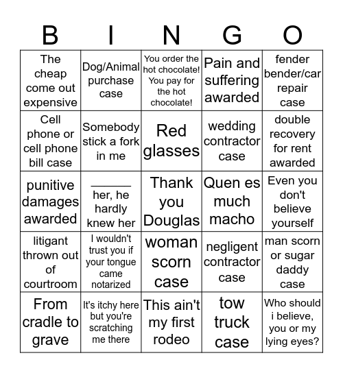 People's Court  Bingo Card