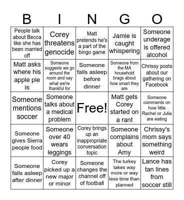 Thanksgiving with the Dolgai Bingo Card