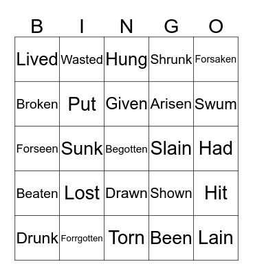 Past particple verbs Bingo Card