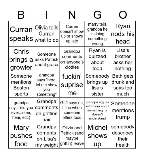 Mcquikin family thanksgiving Bingo Card