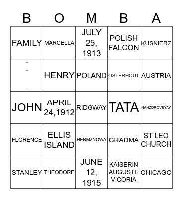 BOMBA BINGO Card