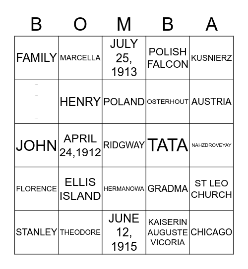 BOMBA BINGO Card