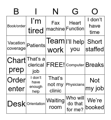 Rapid Access Staff Meeting BINGO! Bingo Card