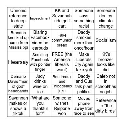 St. Pierre Thanksgiving 2019 Bingo Card