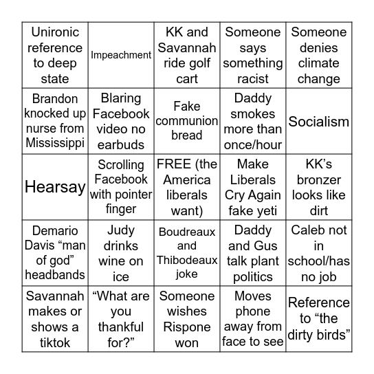 St. Pierre Thanksgiving 2019 Bingo Card