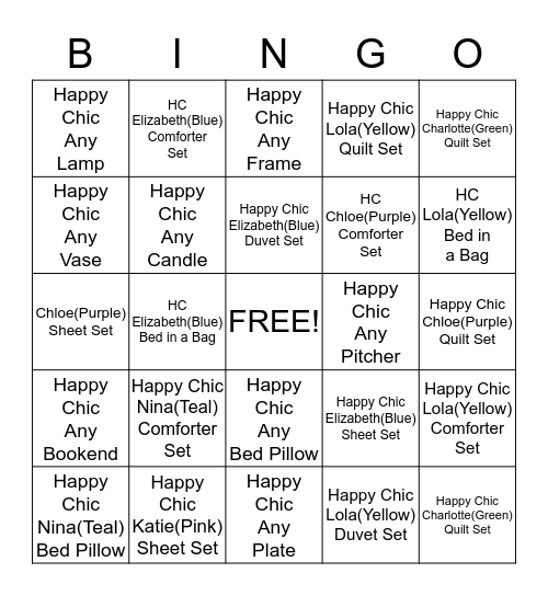 Happy Chic Bingo Card