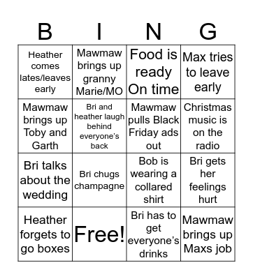 Thanksgiving 2019 Bingo Card