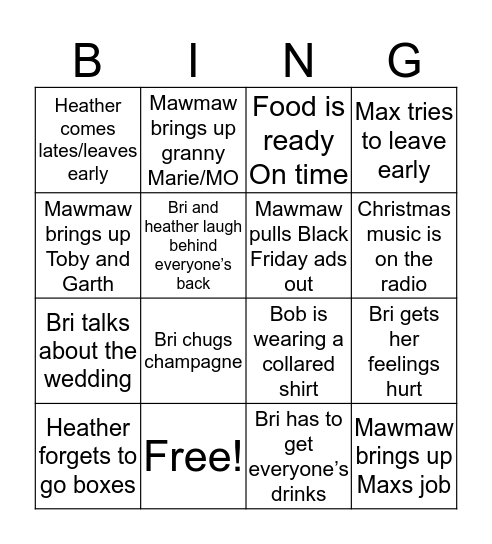 Thanksgiving 2019 Bingo Card