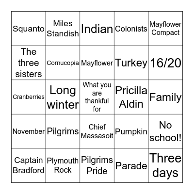 Thanksgiving Bingo Card