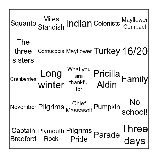 Thanksgiving Bingo Card