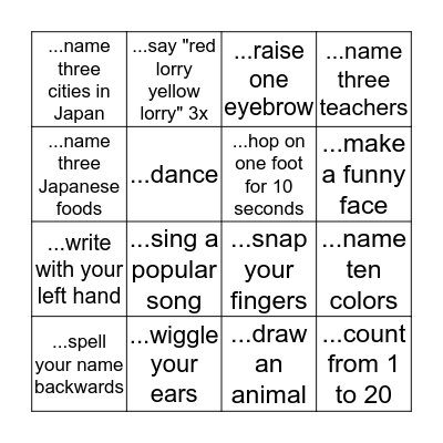 "Can You?" Bingo Card