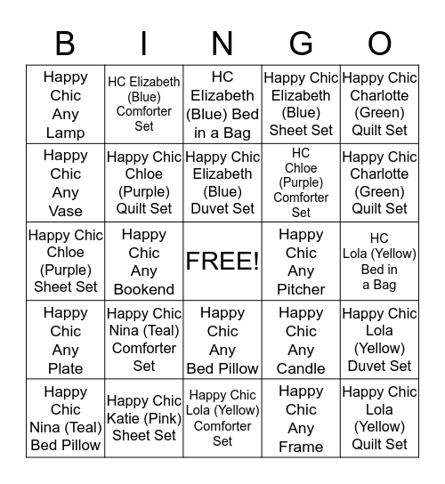 Happy Chic Bingo Card
