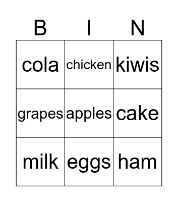 Food and Drinks Bingo Card