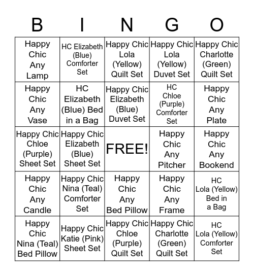 Happy Chic Bingo Card