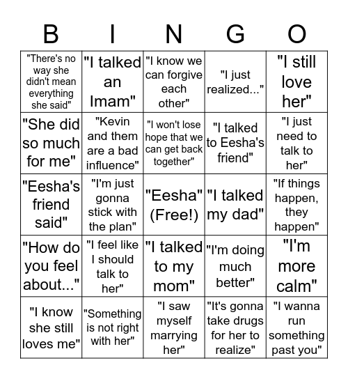 Daniyal BINGO Card