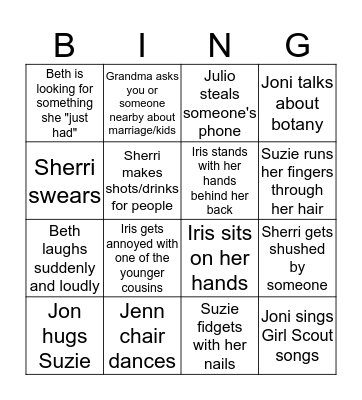 Family Fun Bingo Card