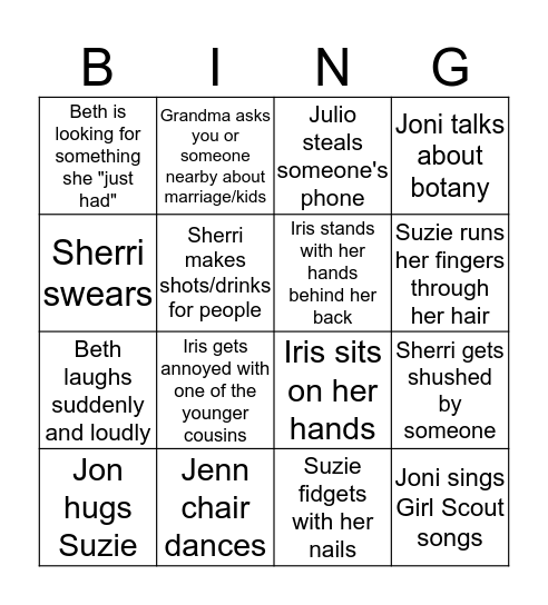Family Fun Bingo Card