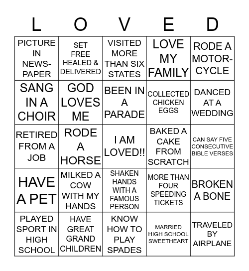 LIFE EXPERIENCE BINGO Card