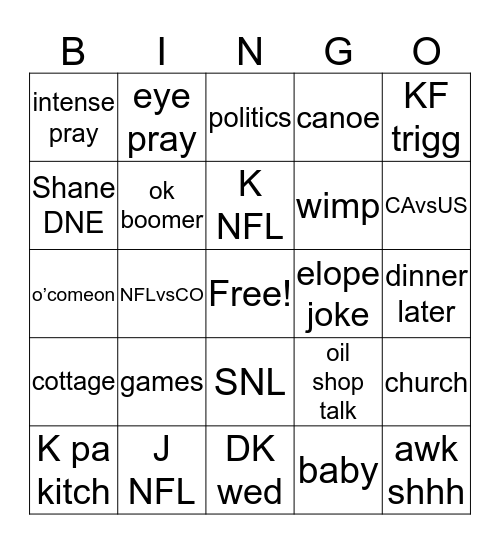 TG Bingo Card