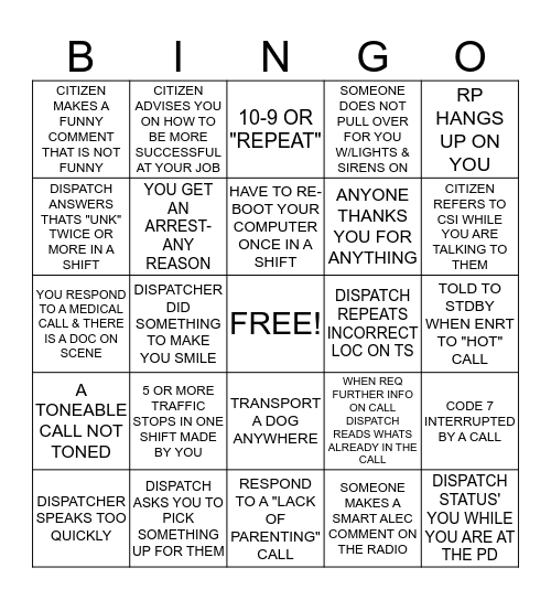 PATROL BINGO Card