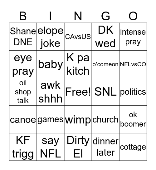 TG Bingo Card
