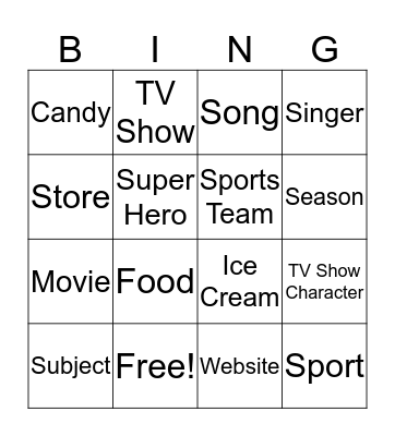 Favorite Bingo Card