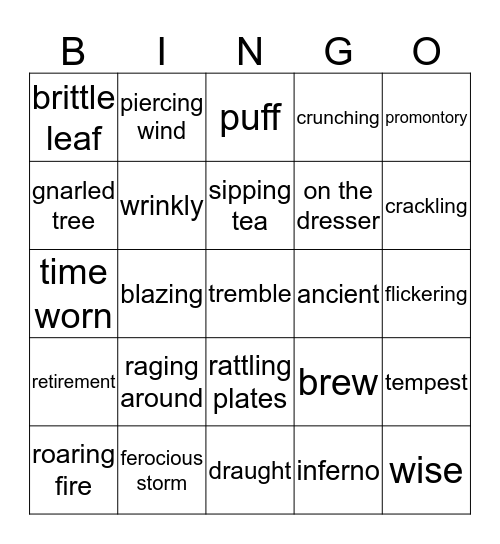 English Workbook Bingo Card