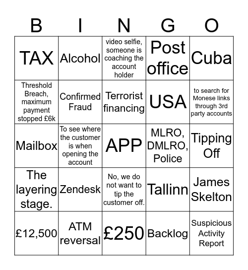 AML BIngo Card