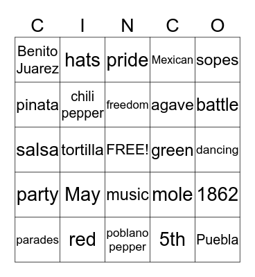 CINCO de BINGO Card