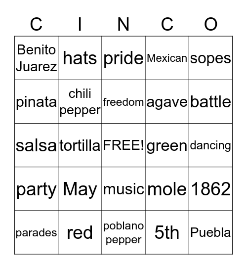 CINCO de BINGO Card