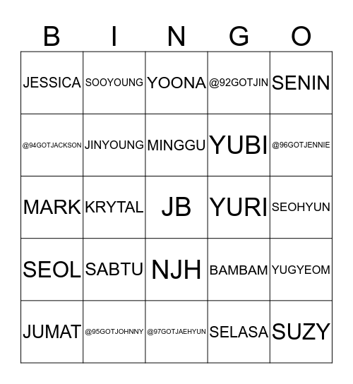 BINGO PUNYA @95GOTWHEEIN Bingo Card
