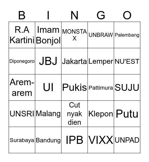 Arsen ganteng Bingo Card