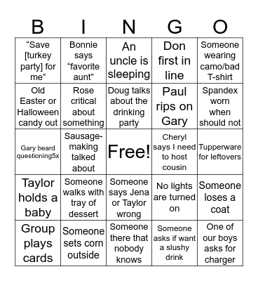 Thanksgiving 2019 Bingo Card