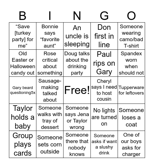 Thanksgiving 2019 Bingo Card