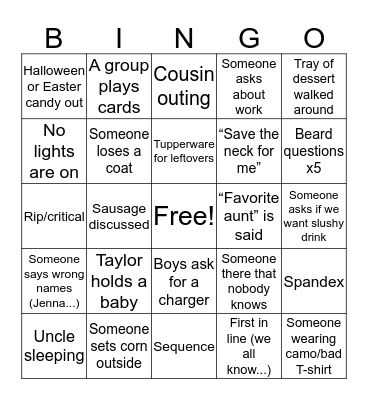 Thanksgiving 2019 Bingo Card