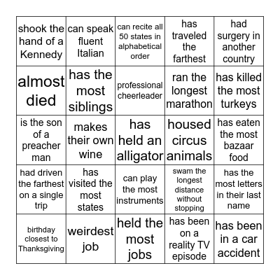 Find someone who... Bingo Card
