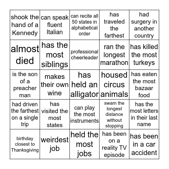 Find someone who... Bingo Card