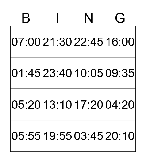 Digitale klokken Bingo Card