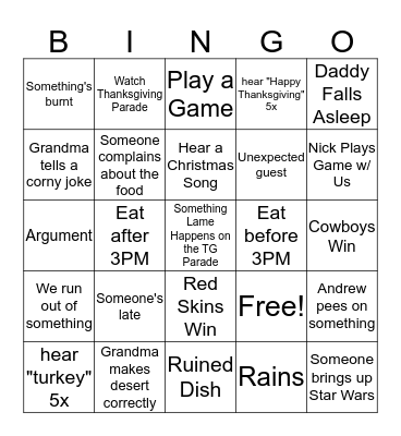 Thanksgiving Bingo Card