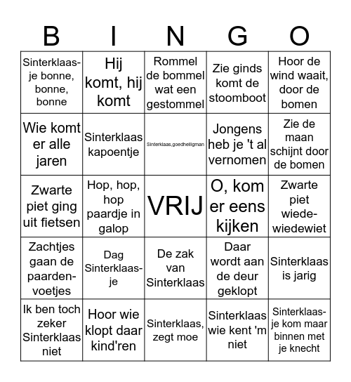 Sinterklaas bingo Card