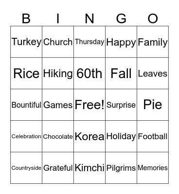Thanksgiving Birthday Bingo Card