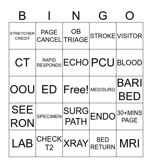 TRANSPORT BINGO Card